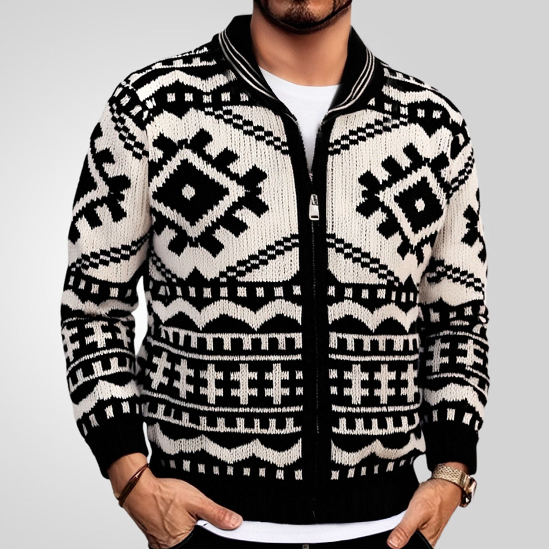 Western Vintage Navajo Style Mens Cardigan Sweater Men's Clothing Tops  Jackets Coats