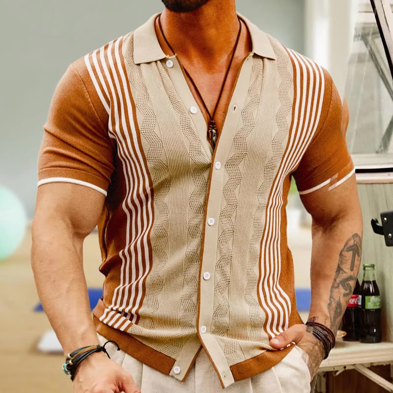 High Quality Customized Polyester Men's Stripe Breathable Short Sleeved cardigan Boy's T-shirt