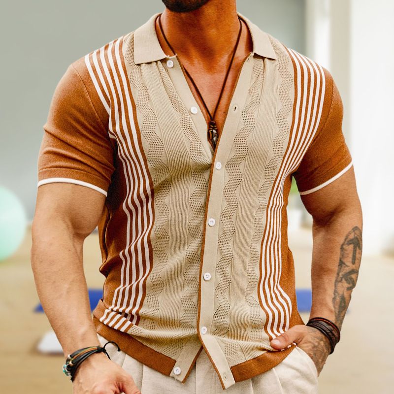 High Quality Customized Polyester Men's Stripe Breathable Short Sleeved cardigan Boy's T-shirt