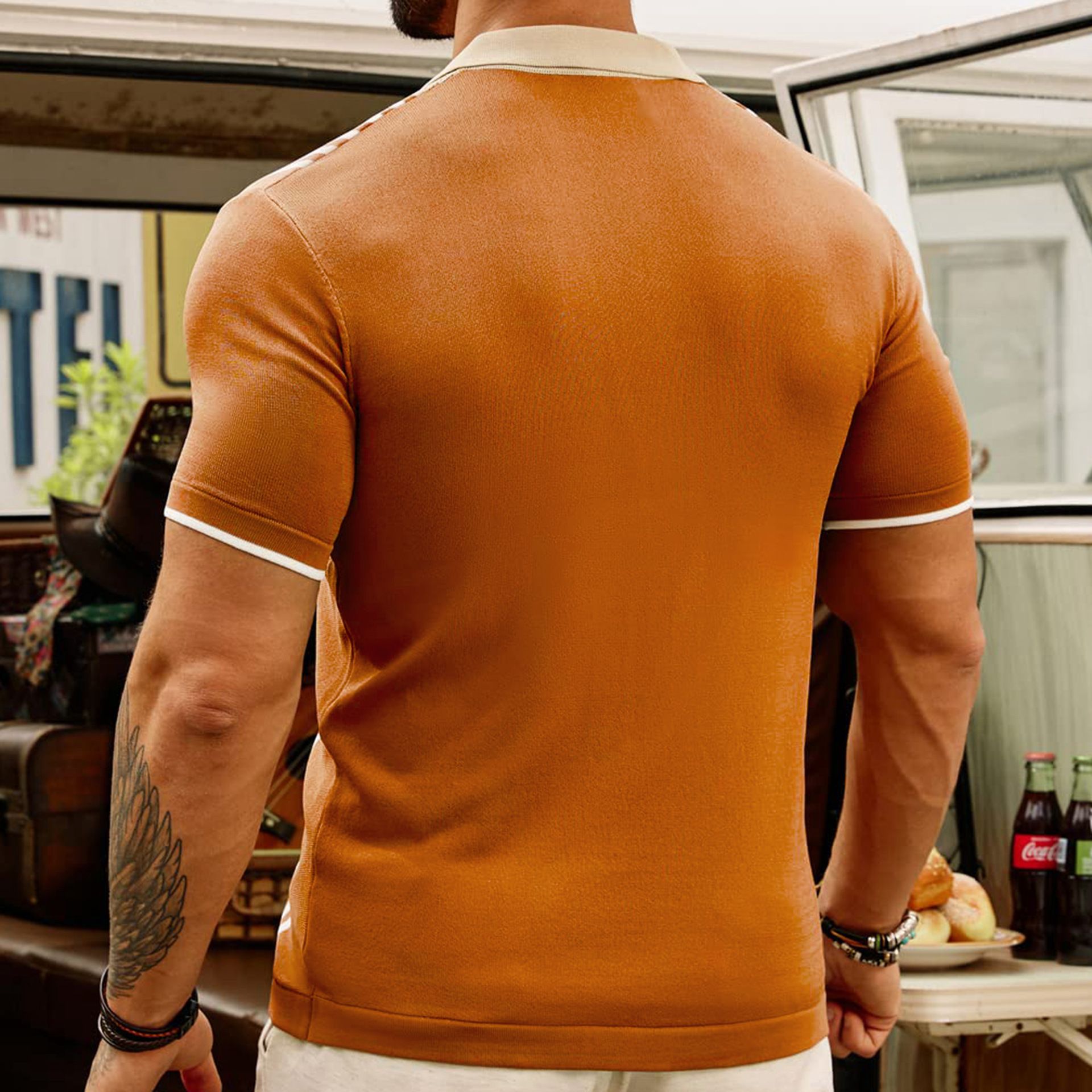 High Quality Customized Polyester Men's Stripe Breathable Short Sleeved cardigan Boy's T-shirt