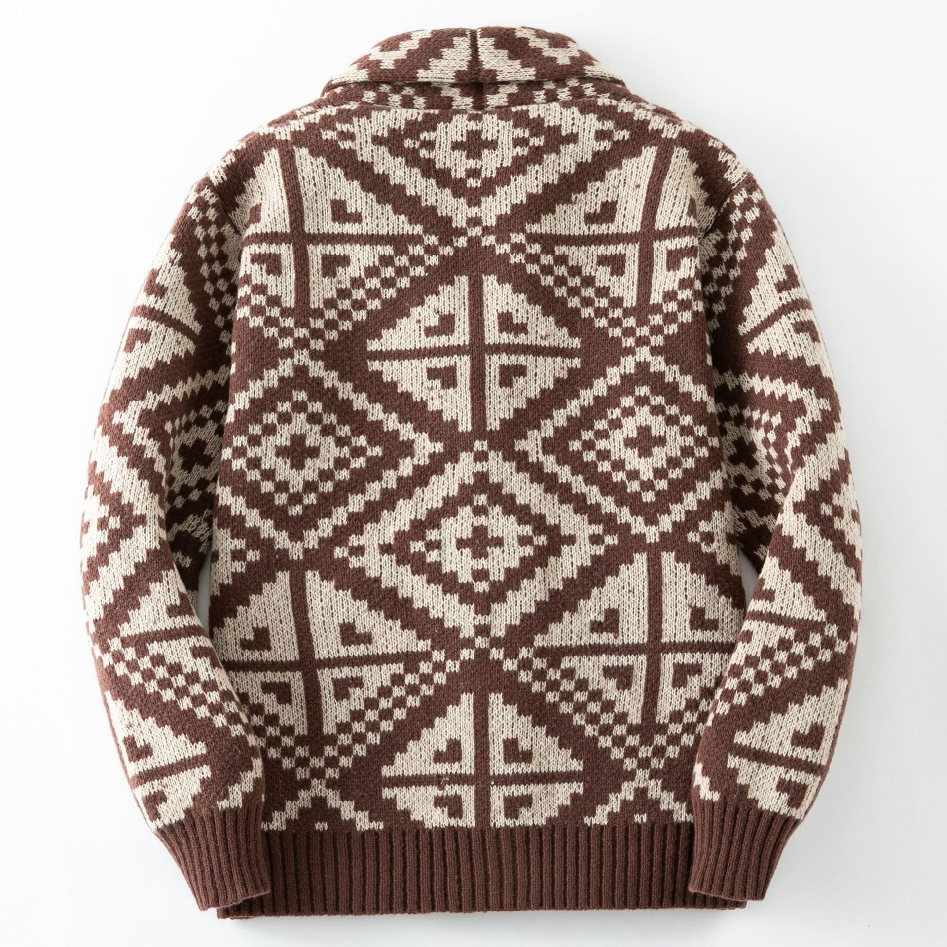 American retro cardigan men's long sleeved knitted sweater autumn and winter style thick geometric jacquard woolen jacket  Coats