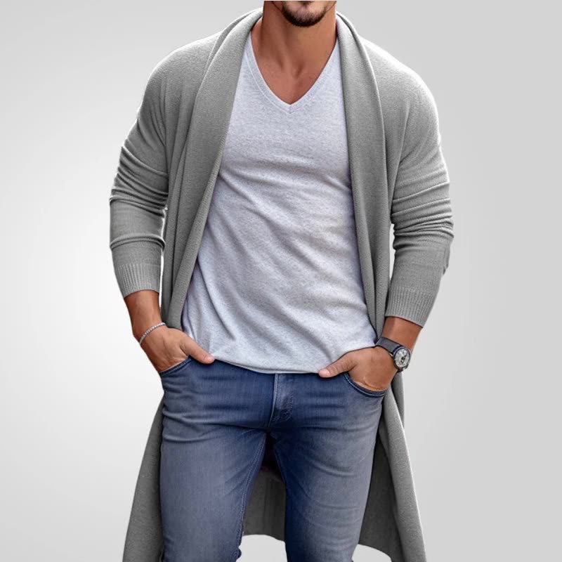 Europe and the United States spring and autumn thin knitwear men's loose long woolen coat