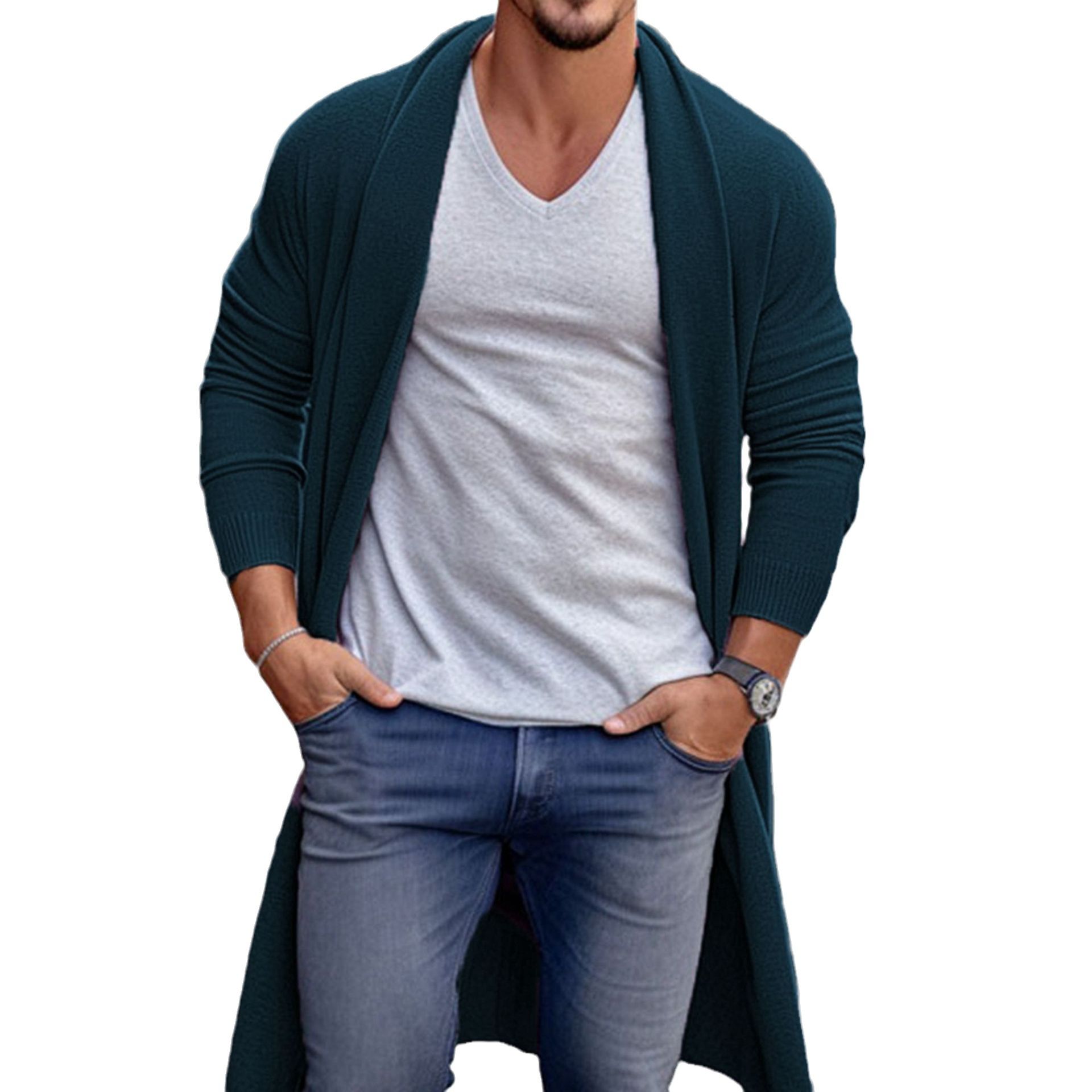 Europe and the United States spring and autumn thin knitwear men's loose long woolen coat