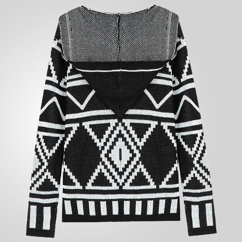 Vintage Men's Autumn/Winter Geometric Knit Jacquard Sweater Knitwear Hooded Cardigan Coats
