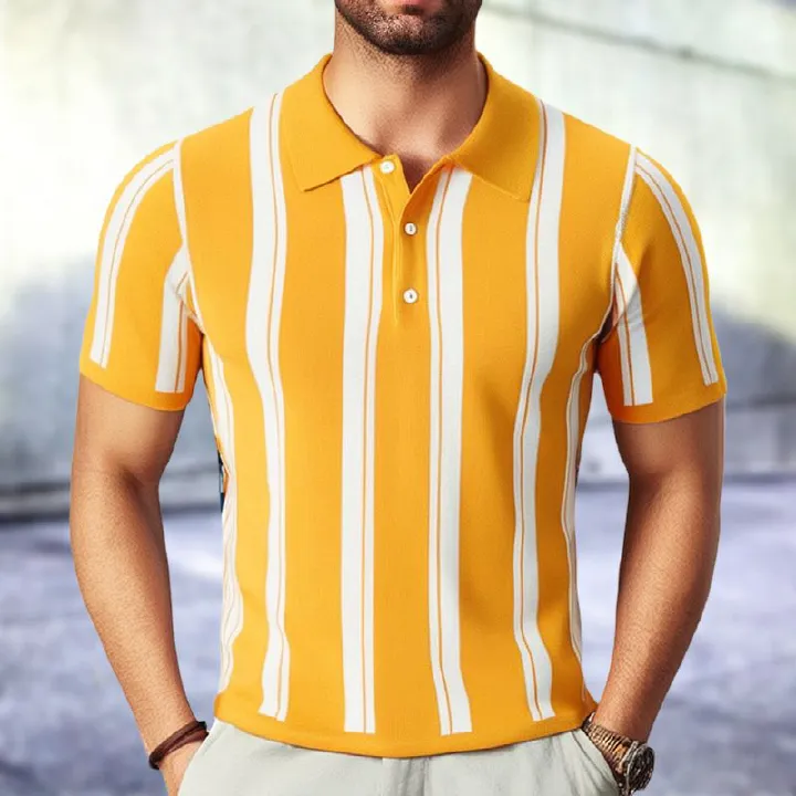 High Quality Short Sleeve Sweater Knit Polo Shirt Wholesale Original Stripe Camisa Masculina Polos Pour Hommes for Golf  T-Shirts