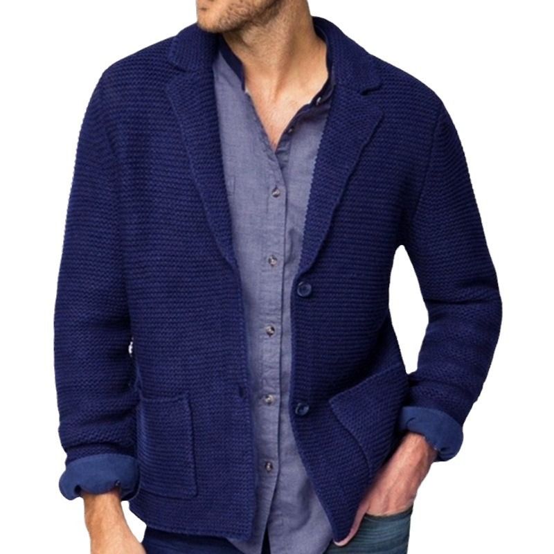Men's solid color suit collar knitted sweater solid color winter style simple long sleeved woolen sweater jacket stock wholesale Coats