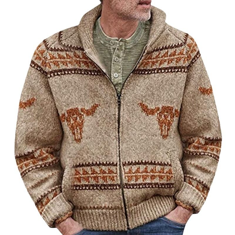 Men's autumn and winter new sweater fashion cow head jacquard zipper cardigan sweater jacket in stock wholesale  Sweaters