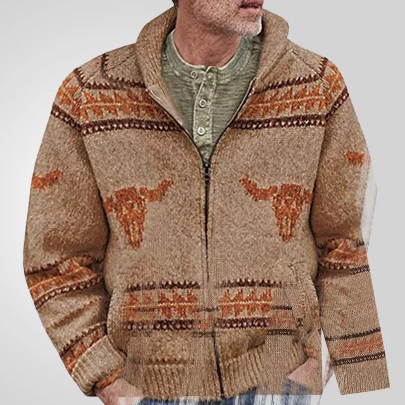 Men's autumn and winter new sweater fashion cow head jacquard zipper cardigan sweater jacket in stock wholesale  Sweaters