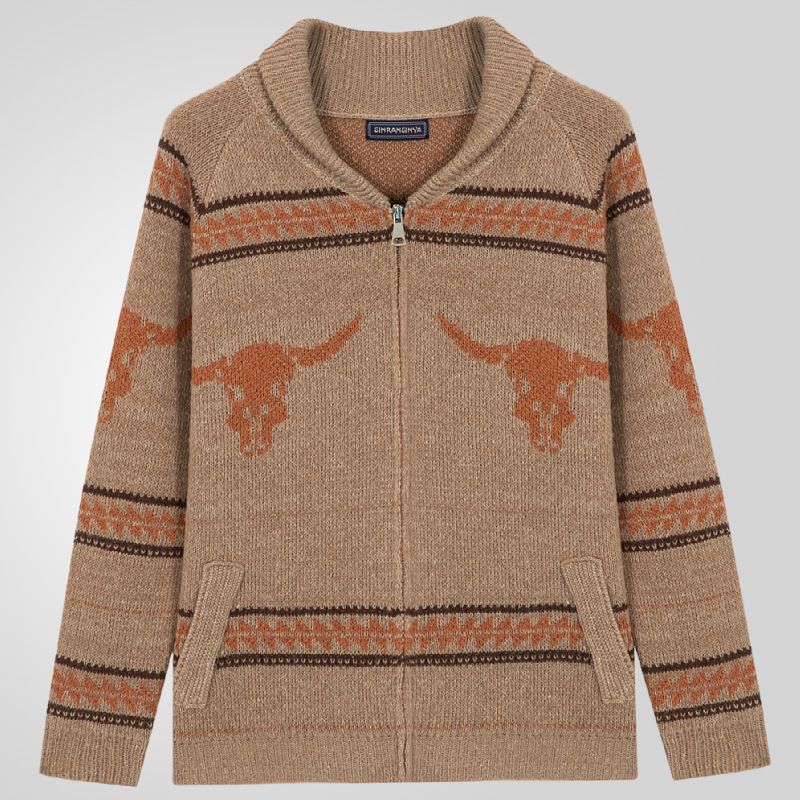 Men's autumn and winter new sweater fashion cow head jacquard zipper cardigan sweater jacket in stock wholesale  Sweaters