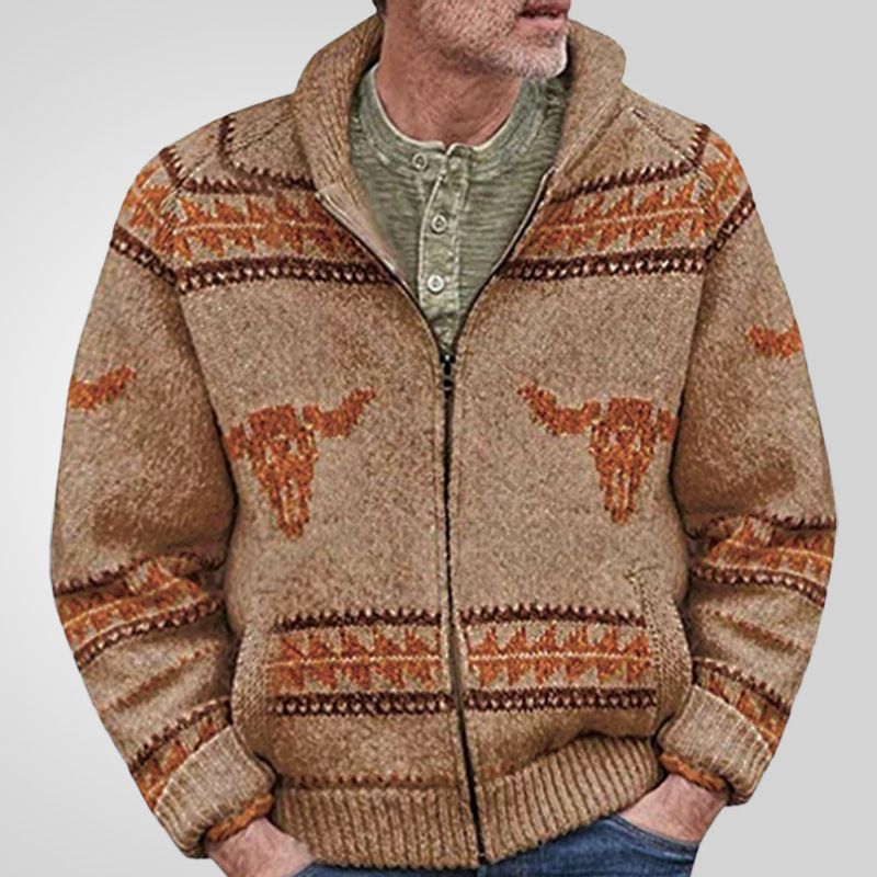Men's autumn and winter new sweater fashion cow head jacquard zipper cardigan sweater jacket in stock wholesale  Sweaters