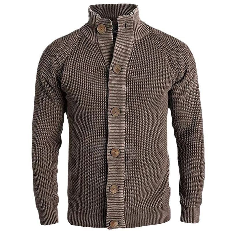 American winter sweater men's casual solid color stand up collar single breasted knitted sweater jacket in stock wholesale Sweaters
