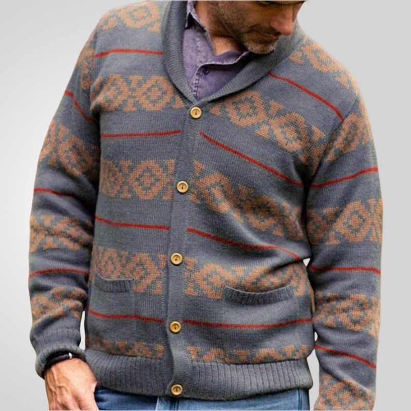 Men's foreign trade knitted jacket American retro jacquard casual top long sleeved button up cardigan sweater jacket Sweaters