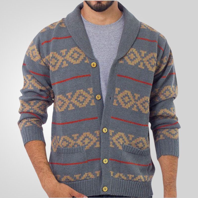 Men's foreign trade knitted jacket American retro jacquard casual top long sleeved button up cardigan sweater jacket Sweaters