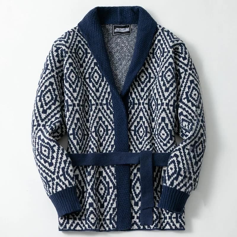 Custom Long Sleeves Sweater rhombus Personality Fashion Stitching Cardigan Knit Coat  Sweaters