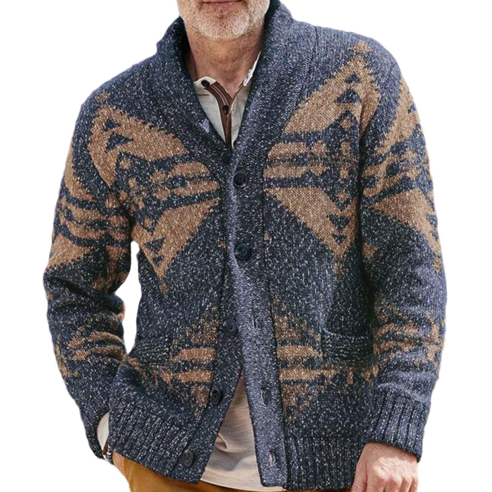 Wholesale Long Sleeve Lapel Collar Button-up Vintage Striped Fashion Oversized Varsity Elegant Cardigan Sweater For Men Sweaters