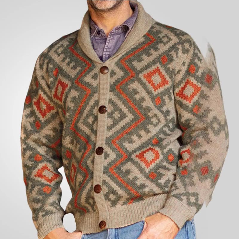 Men's winter new sweater retro geometric jacquard button cardigan jacket 7GG woolen long sleeved top in stock