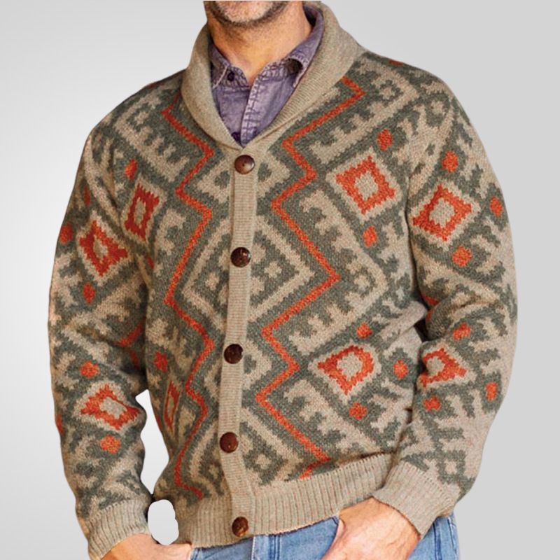 Men's winter new sweater retro geometric jacquard button cardigan jacket 7GG woolen long sleeved top in stock