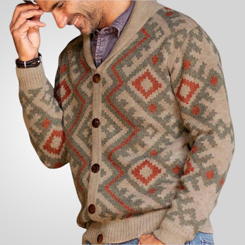 Men's winter new sweater retro geometric jacquard button cardigan jacket 7GG woolen long sleeved top in stock