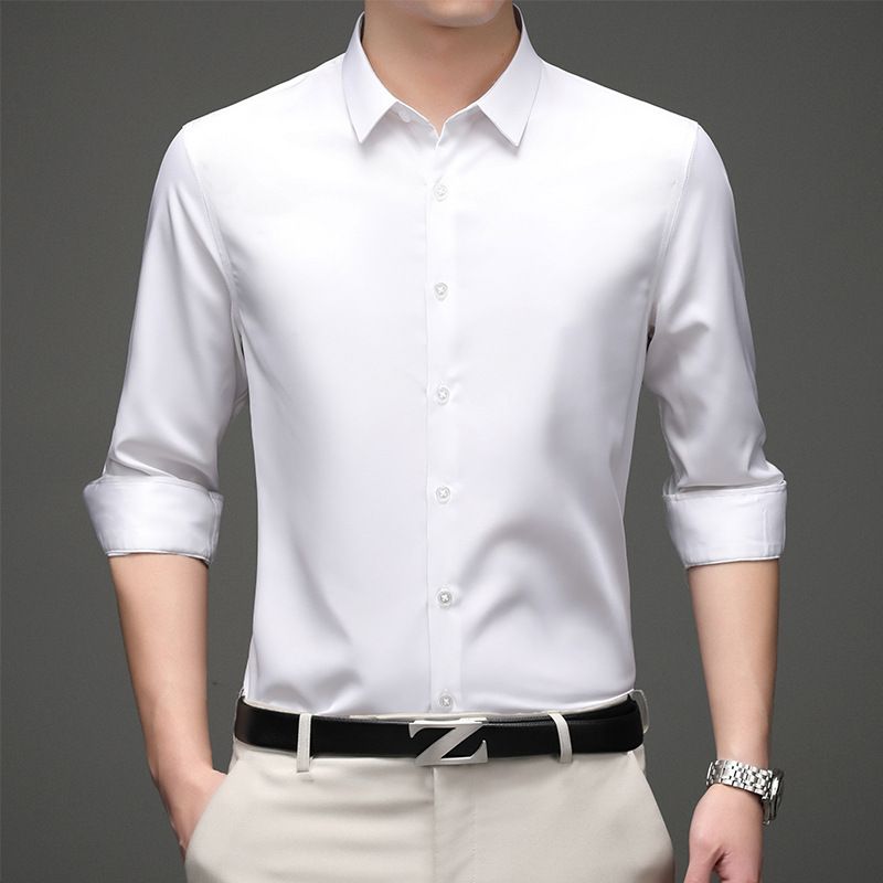 Long sleeve shirt men's anti-wrinkle non-ironing professional formal business high-end ice silk shirt black inch shirt