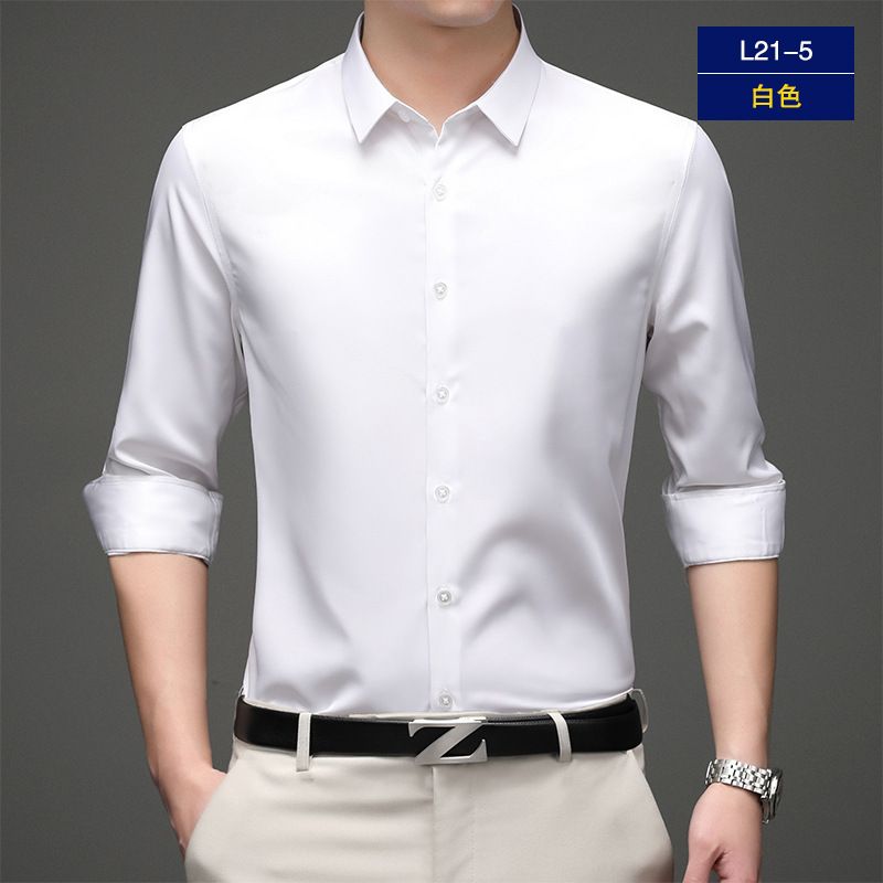 Long sleeve shirt men's anti-wrinkle non-ironing professional formal business high-end ice silk shirt black inch shirt