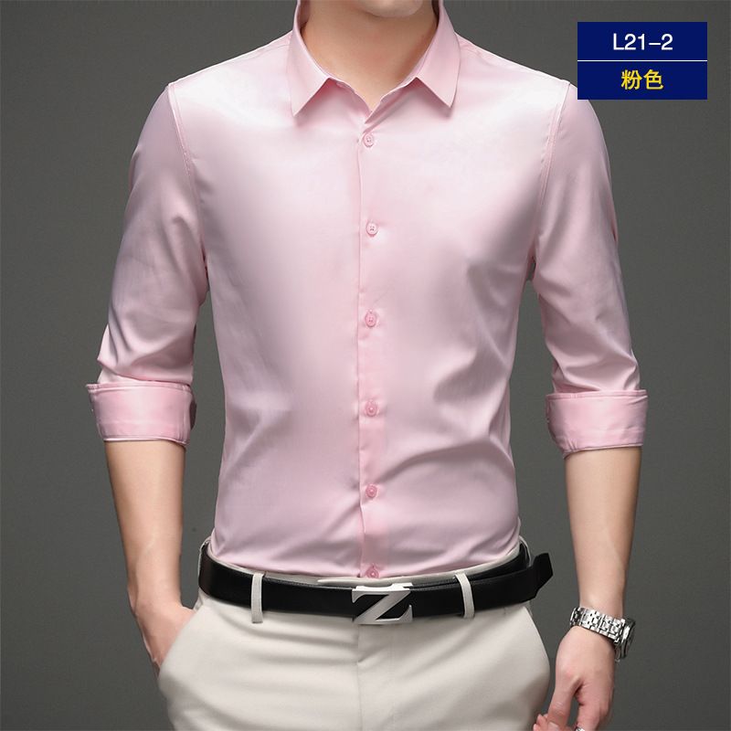 Long sleeve shirt men's anti-wrinkle non-ironing professional formal business high-end ice silk shirt black inch shirt