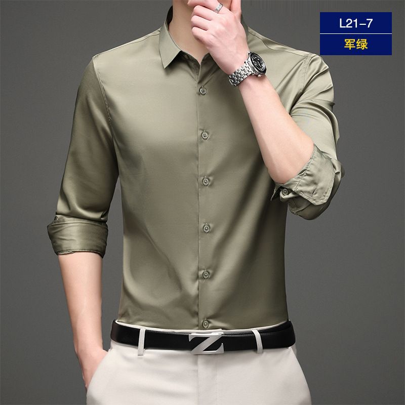 Long sleeve shirt men's anti-wrinkle non-ironing professional formal business high-end ice silk shirt black inch shirt