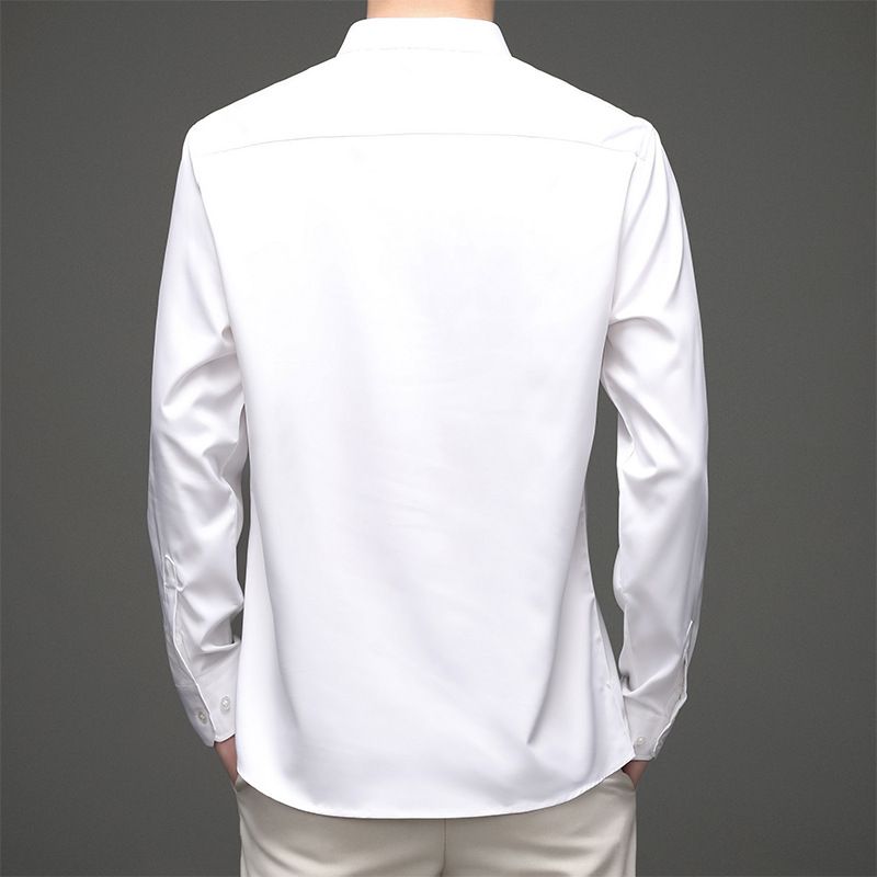 Long sleeve shirt men's anti-wrinkle non-ironing professional formal business high-end ice silk shirt black inch shirt