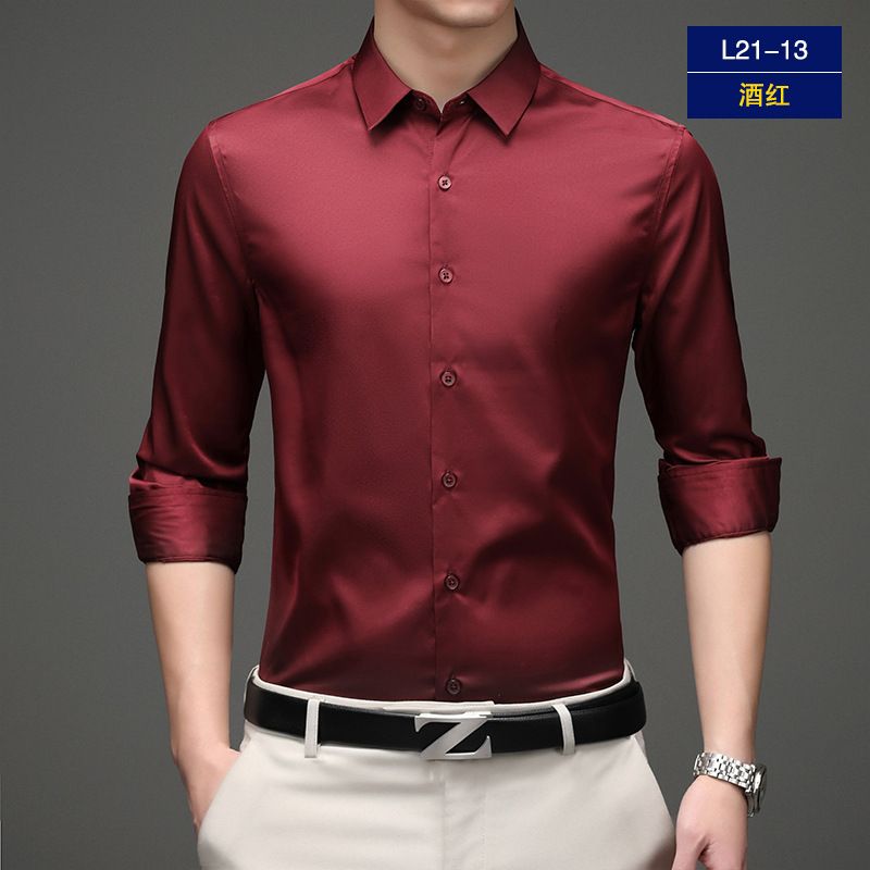 Long sleeve shirt men's anti-wrinkle non-ironing professional formal business high-end ice silk shirt black inch shirt