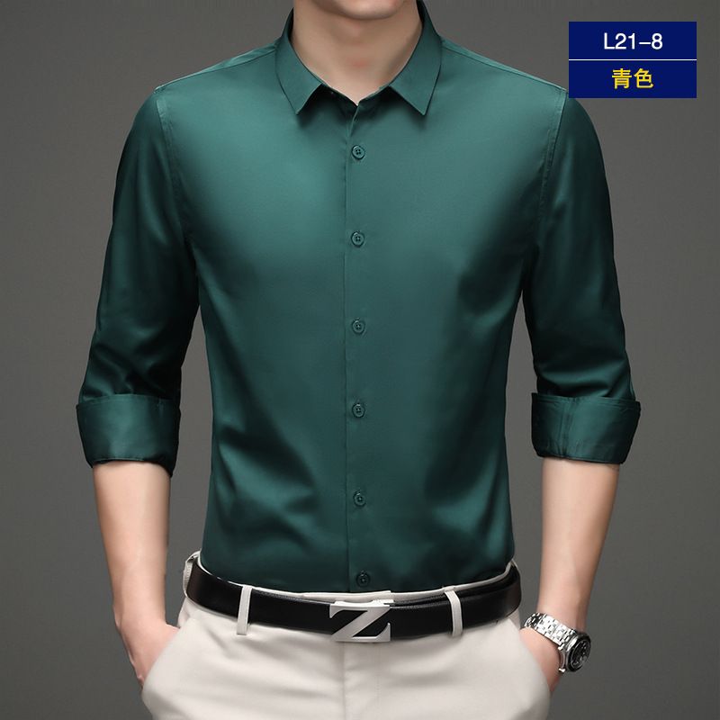 Long sleeve shirt men's anti-wrinkle non-ironing professional formal business high-end ice silk shirt black inch shirt