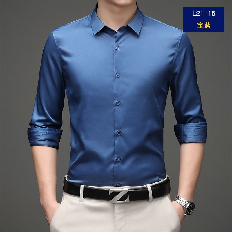 Long sleeve shirt men's anti-wrinkle non-ironing professional formal business high-end ice silk shirt black inch shirt