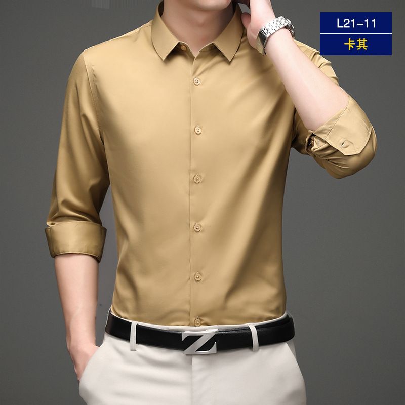 Long sleeve shirt men's anti-wrinkle non-ironing professional formal business high-end ice silk shirt black inch shirt