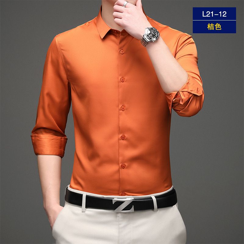 Long sleeve shirt men's anti-wrinkle non-ironing professional formal business high-end ice silk shirt black inch shirt