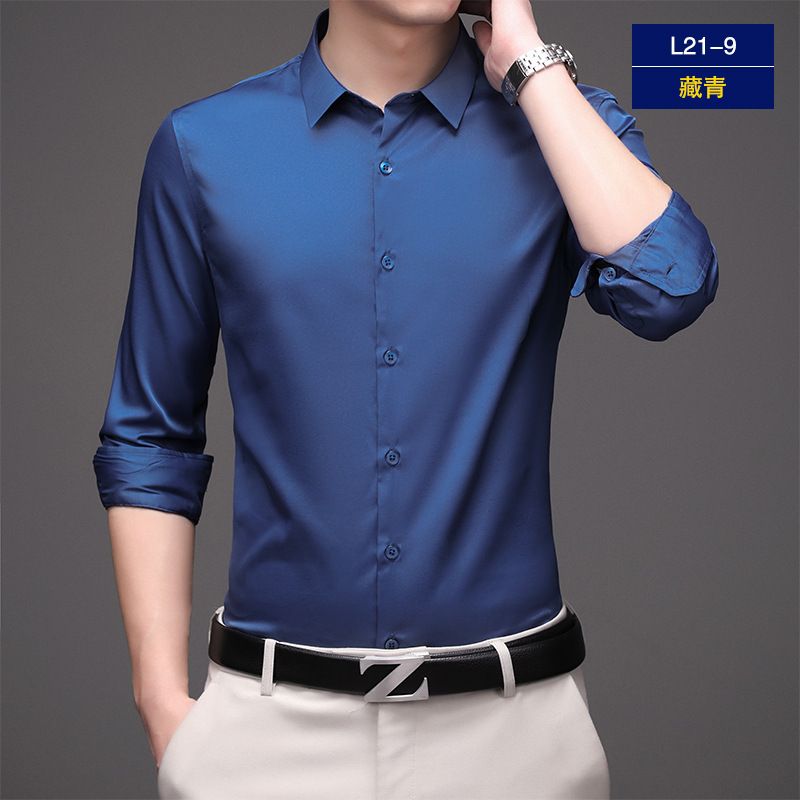 Long sleeve shirt men's anti-wrinkle non-ironing professional formal business high-end ice silk shirt black inch shirt