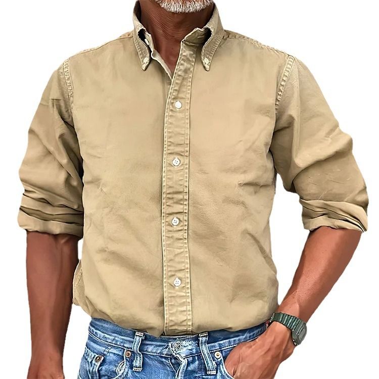 Men Vintage Shirts New Long Sleeve Button Down Shirt Men Casual Worked Shirt Male Chemise Homme Shirts