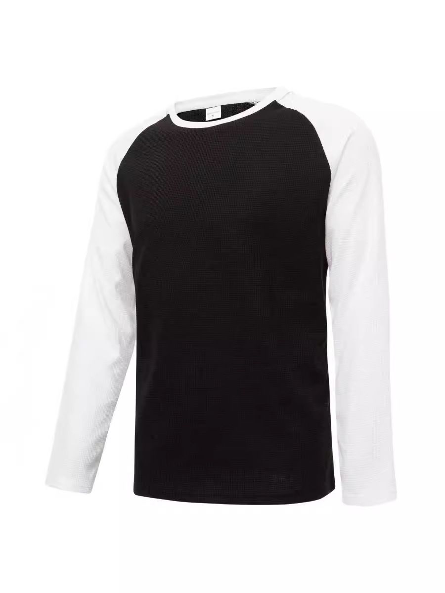 Good Quality Men's Oversize Long Raglan Sleeve Tshirt Custom Plain Black Waffle Tshirt Printing  T-Shirts