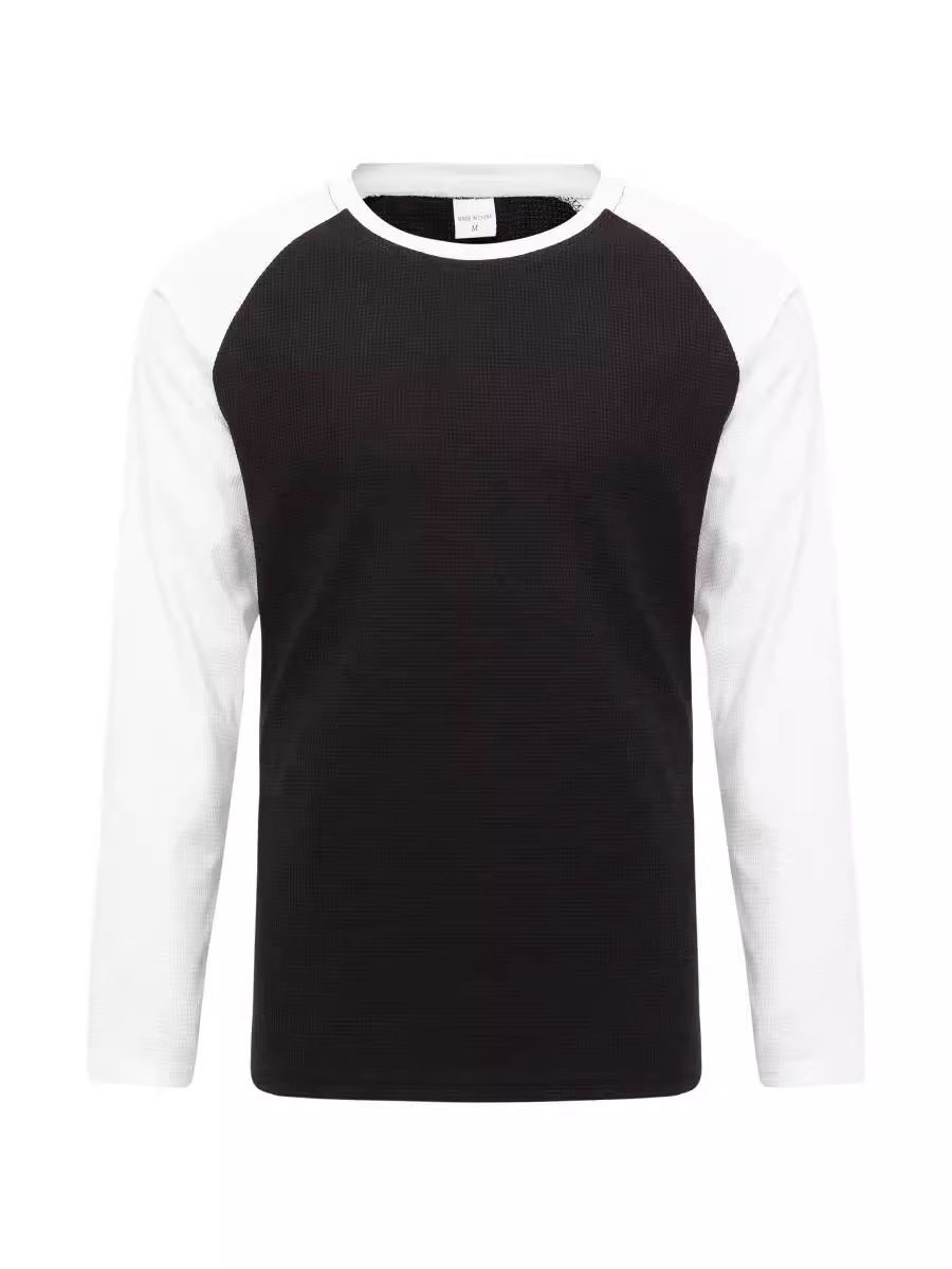 Good Quality Men's Oversize Long Raglan Sleeve Tshirt Custom Plain Black Waffle Tshirt Printing  T-Shirts