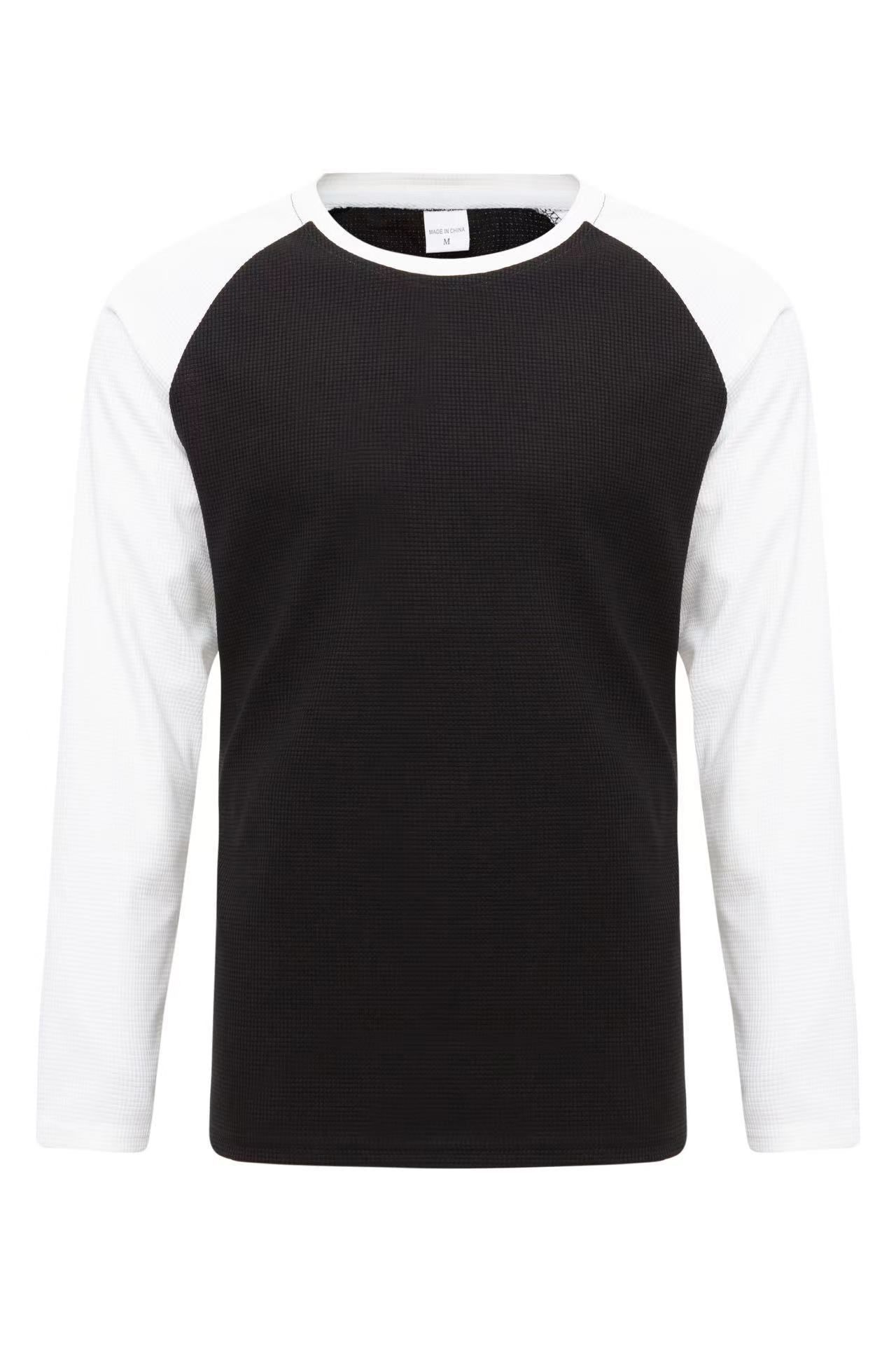 Good Quality Men's Oversize Long Raglan Sleeve Tshirt Custom Plain Black Waffle Tshirt Printing  T-Shirts