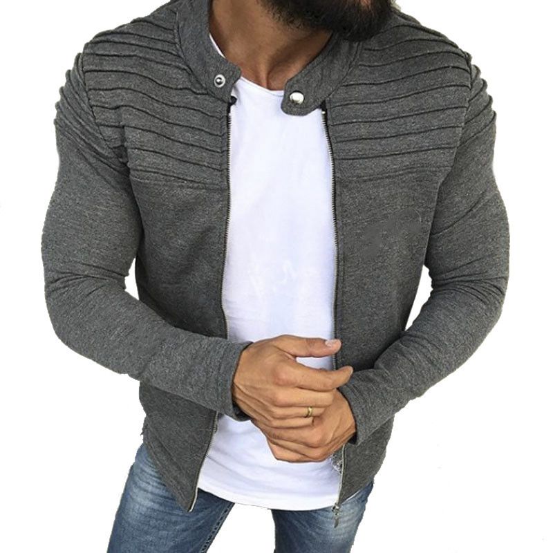 New Mens Winter Zip Up Slim Collar Shoulder Ruched Jacket Tops Long Sleeve Casual Coat Outerwear Fleece jacket Coats
