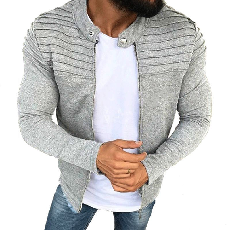 New Mens Winter Zip Up Slim Collar Shoulder Ruched Jacket Tops Long Sleeve Casual Coat Outerwear Fleece jacket Coats