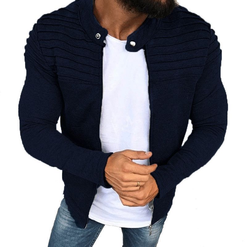 New Mens Winter Zip Up Slim Collar Shoulder Ruched Jacket Tops Long Sleeve Casual Coat Outerwear Fleece jacket Coats