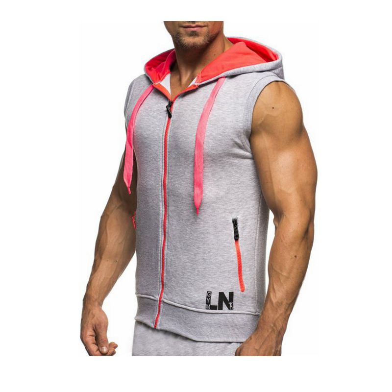Wholesale Oem Odm Zipper Zip Fitness Tank Top Sleeveless Mens Vest Hoodie Vest Mens Waistcoat Life Vests  Sweatshirts