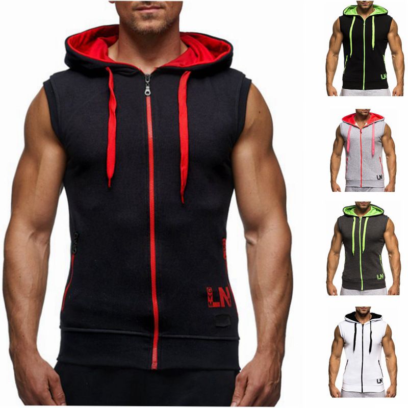 Wholesale Oem Odm Zipper Zip Fitness Tank Top Sleeveless Mens Vest Hoodie Vest Mens Waistcoat Life Vests  Sweatshirts