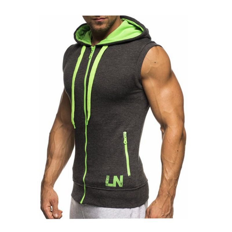 Wholesale Oem Odm Zipper Zip Fitness Tank Top Sleeveless Mens Vest Hoodie Vest Mens Waistcoat Life Vests  Sweatshirts