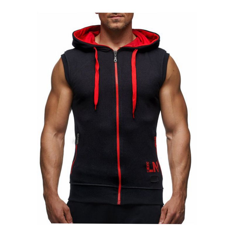 Wholesale Oem Odm Zipper Zip Fitness Tank Top Sleeveless Mens Vest Hoodie Vest Mens Waistcoat Life Vests  Sweatshirts