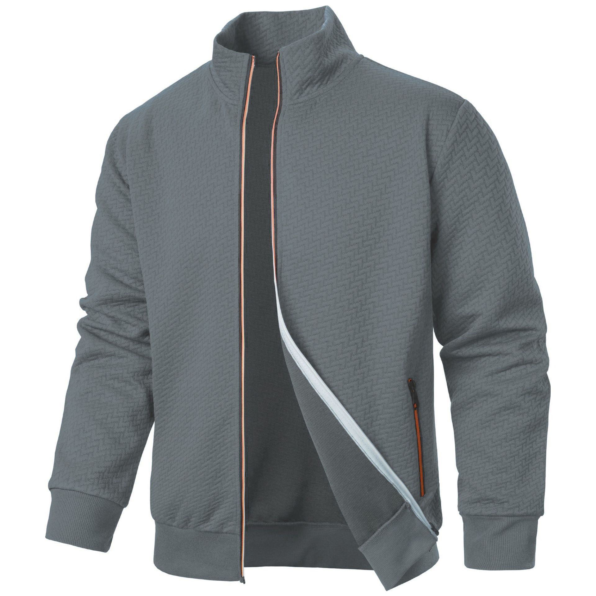 New men's new color zipper stand up collar sweatshirt jacket men's casual jacquard cardigan  Coats