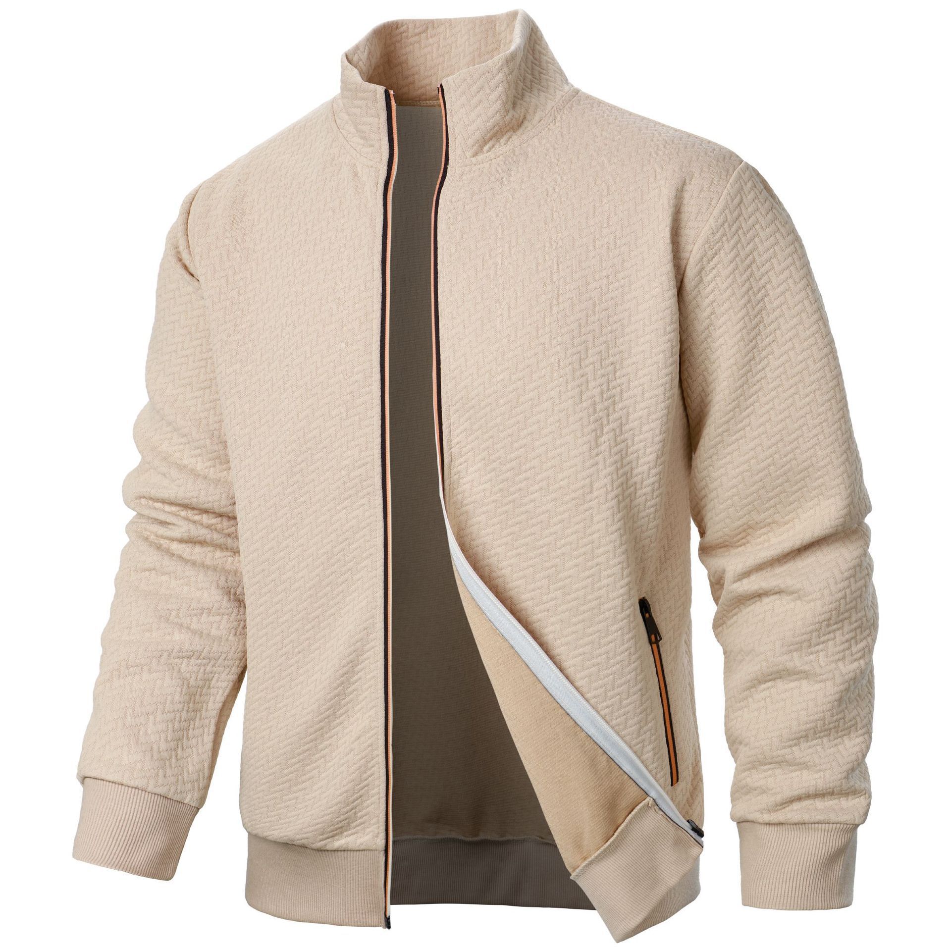 New men's new color zipper stand up collar sweatshirt jacket men's casual jacquard cardigan  Coats