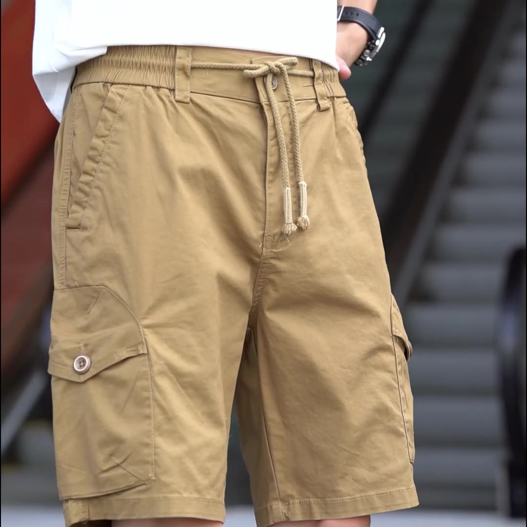 Cargo shorts men's loose straight leg casual short pants Summer men wear Drawstring pants  Shorts