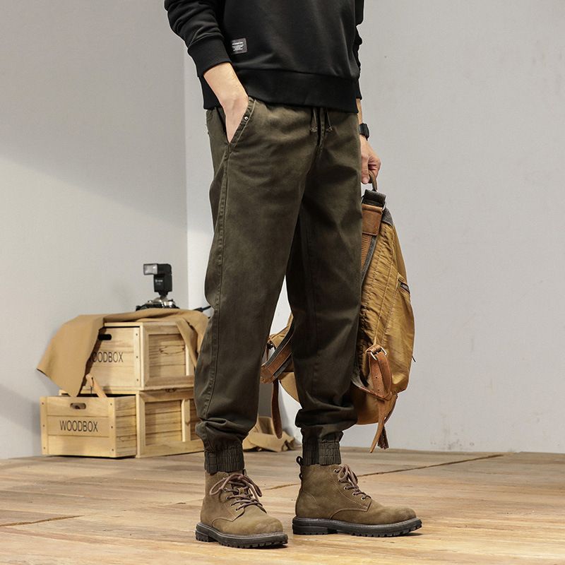 Wholesale Men's Slim Fit Embroidered Cargo Pants Work-Style Baggy Trousers with Wrinkled Technics Men's Camo Sweatpants Casual