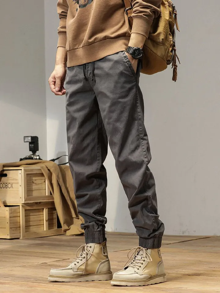 Wholesale Men's Slim Fit Embroidered Cargo Pants Work-Style Baggy Trousers with Wrinkled Technics Men's Camo Sweatpants Casual