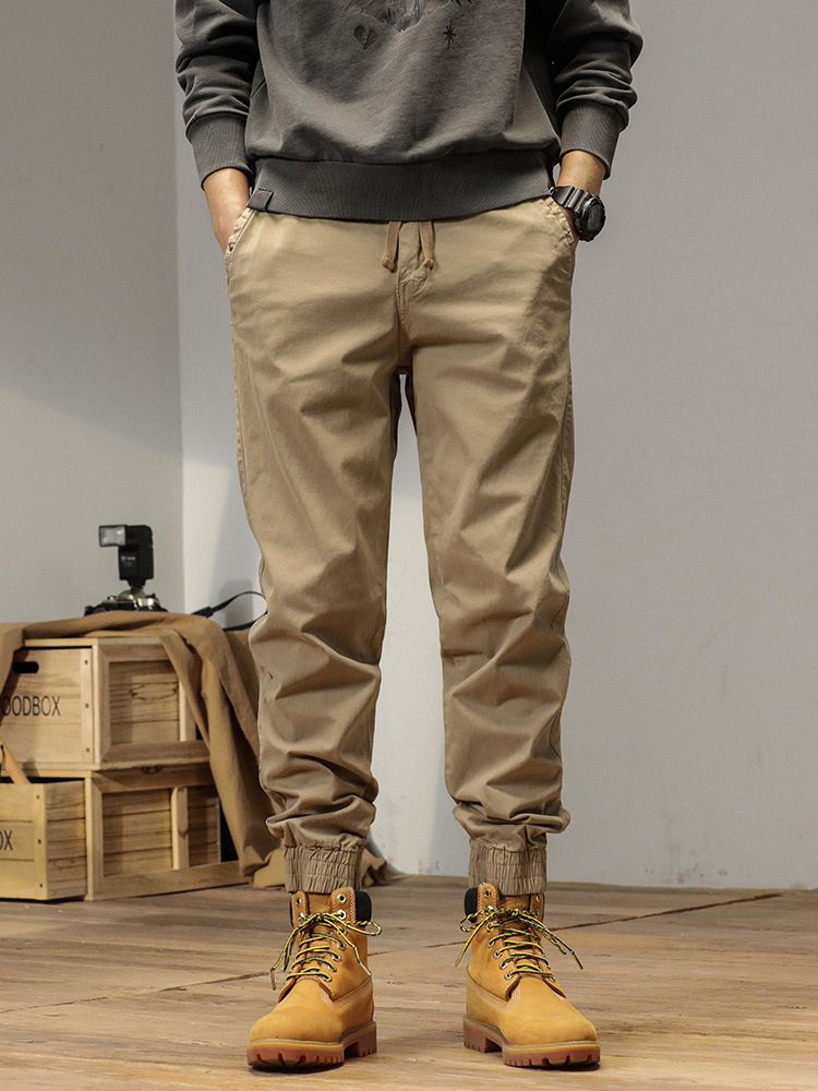 Wholesale Men's Slim Fit Embroidered Cargo Pants Work-Style Baggy Trousers with Wrinkled Technics Men's Camo Sweatpants Casual
